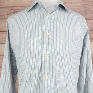 David Donahue Dress Shirt Mens 17.5 36/37 White Check Trim Fit Point Collar